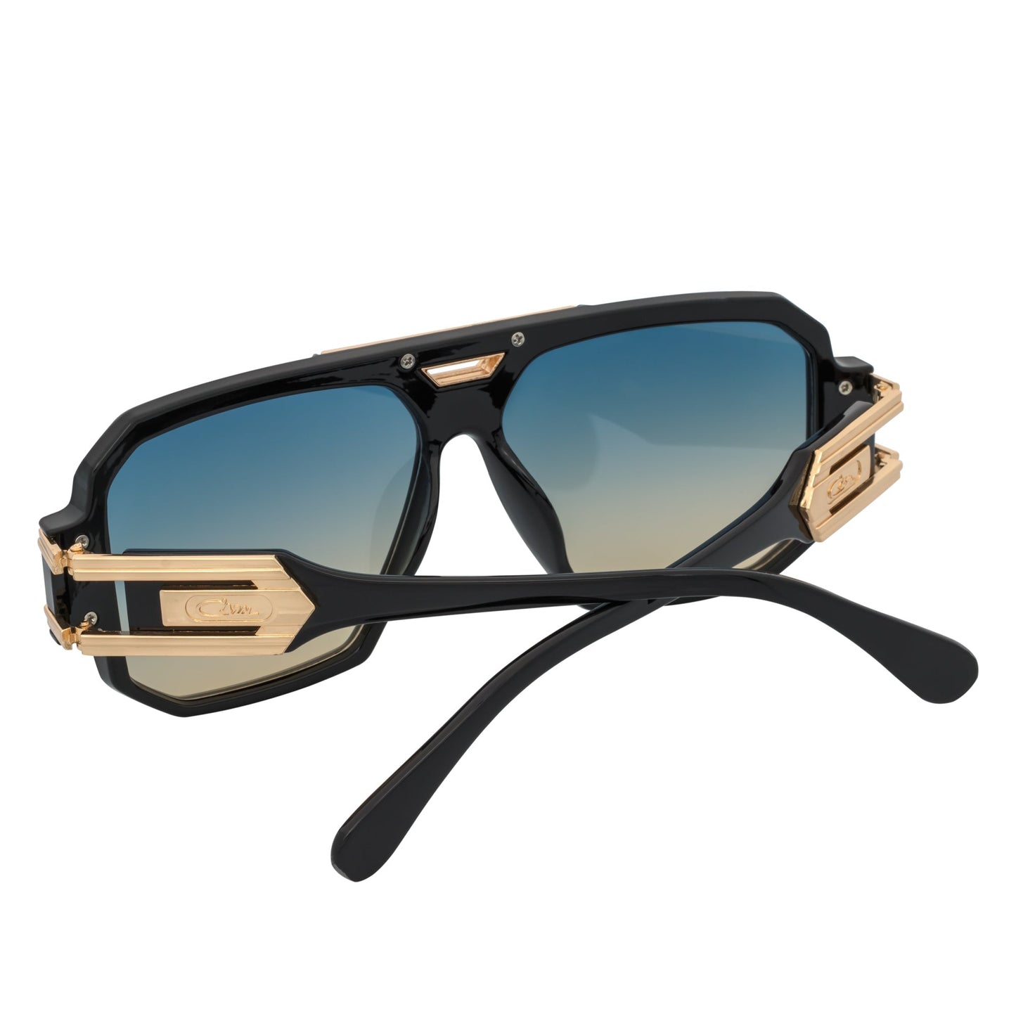 LEGEND - Retro Flat Top Square Sunglasses Black Green-Amber Fade
