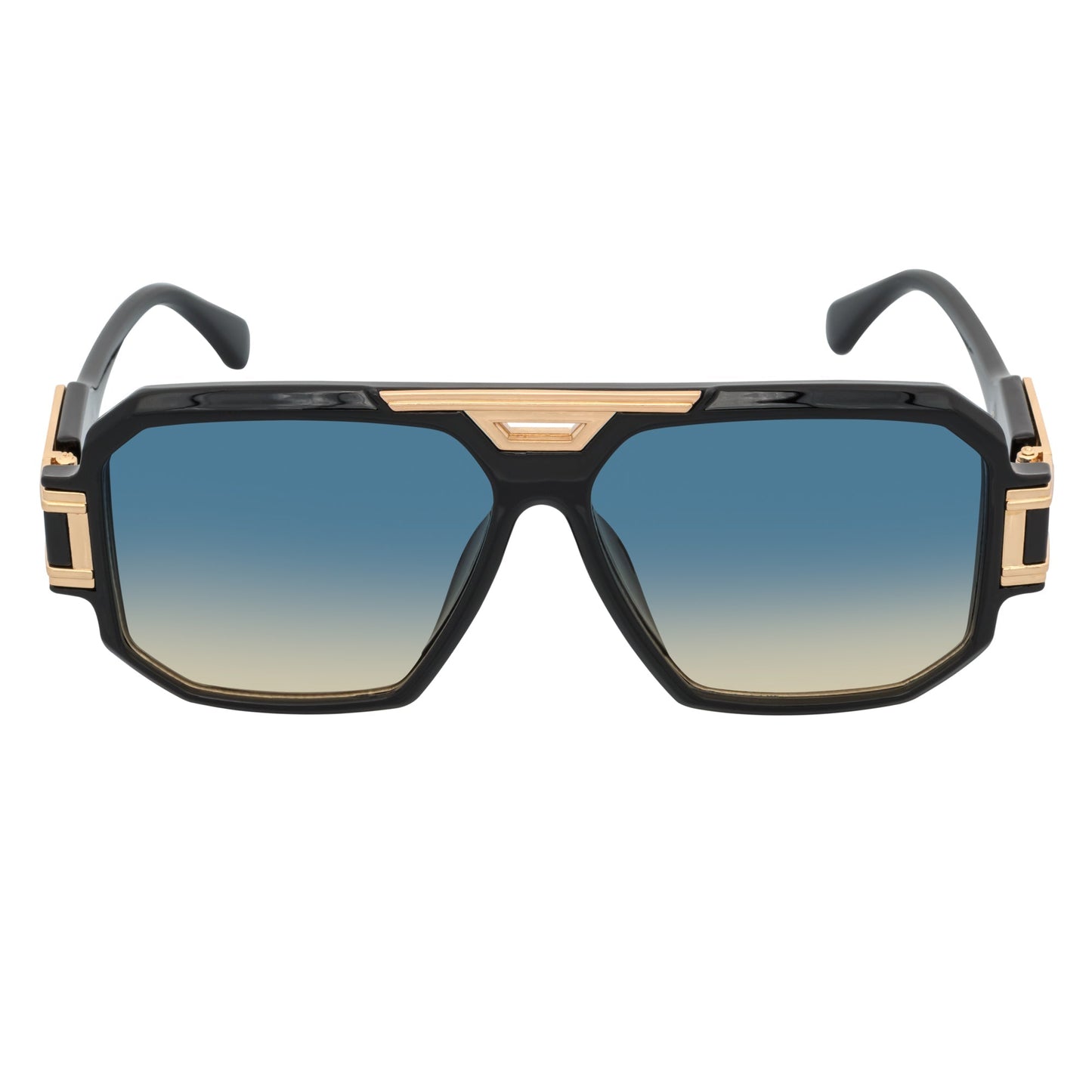 LEGEND - Retro Flat Top Square Sunglasses Black Green-Amber Fade