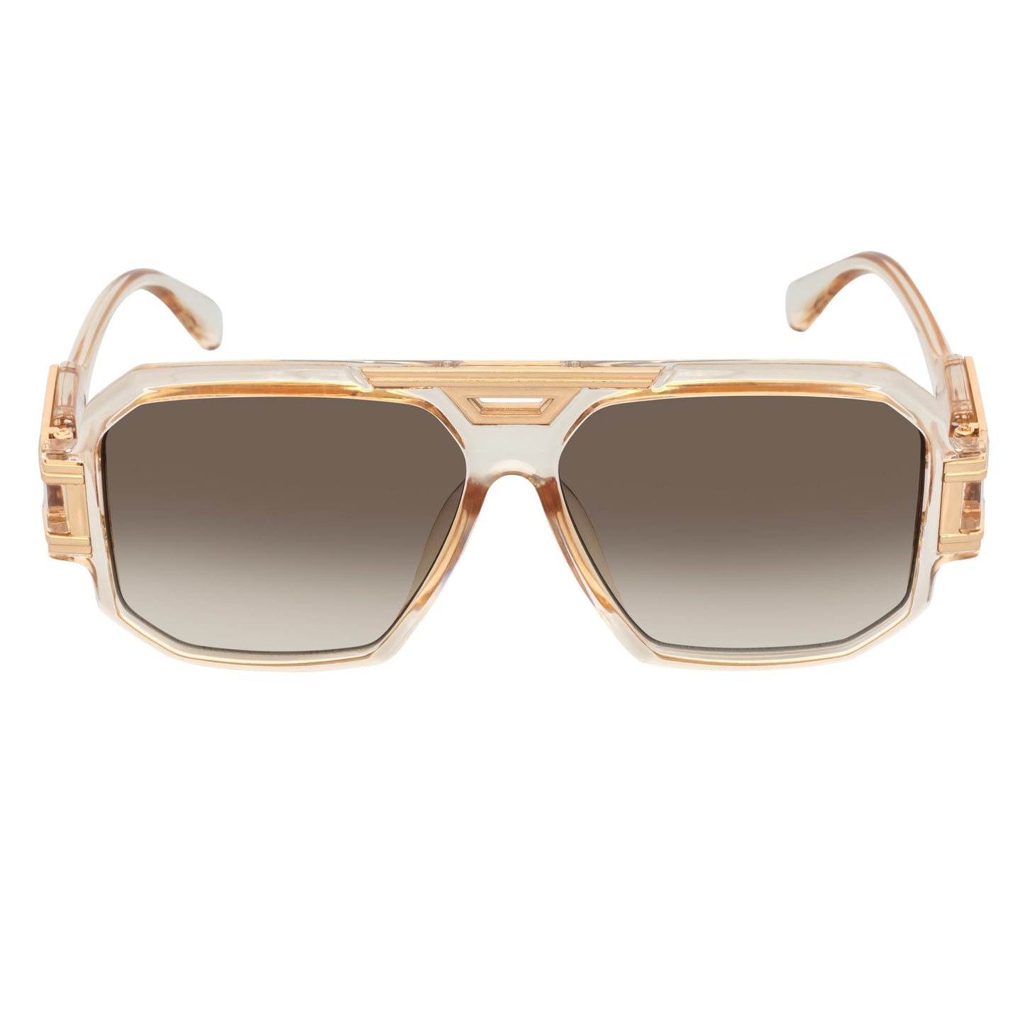 LEGEND - Retro Flat Top Square Sunglasses Clear Tan Amber Fade