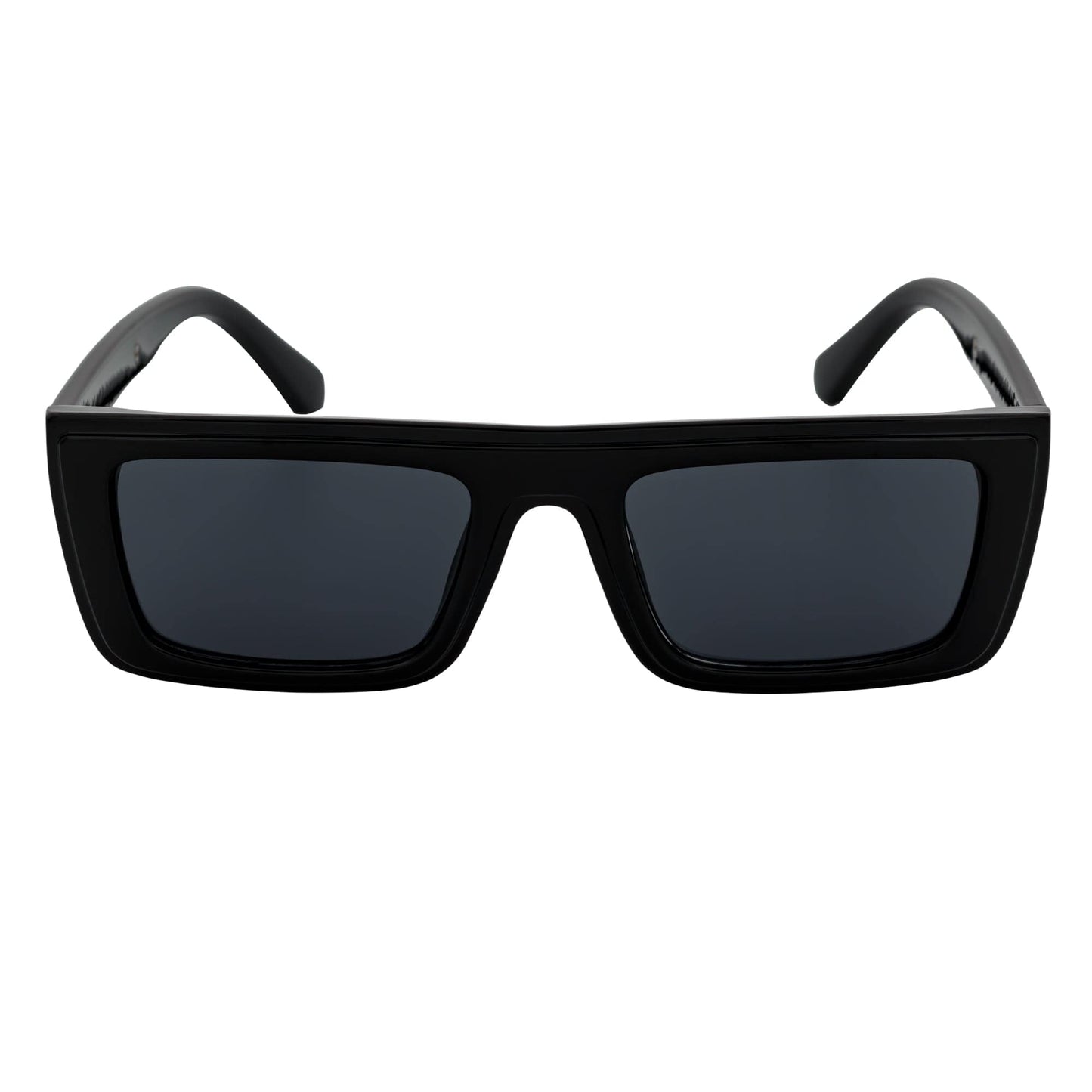 LOWKEY - Small Flat Top Rectangle Square Frame Sunglasses Black Smoke