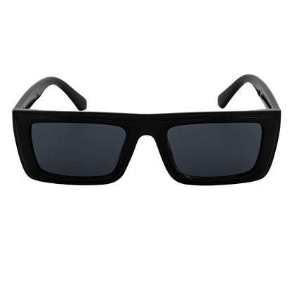 LOWKEY - Small Flat Top Rectangle Square Frame Sunglasses Black Smoke