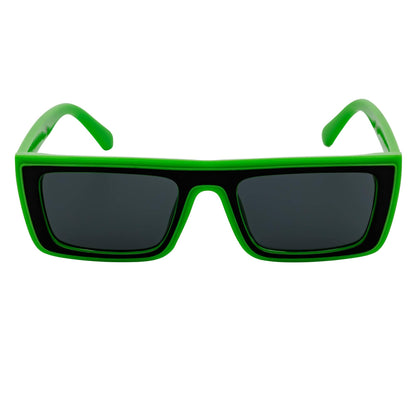 LOWKEY - Small Flat Top Rectangle Square Frame Sunglasses Green Smoke