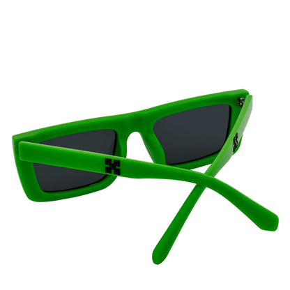 LOWKEY - Small Flat Top Rectangle Square Frame Sunglasses Green Smoke