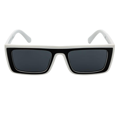 LOWKEY - Small Flat Top Rectangle Square Frame Sunglasses White Smoke