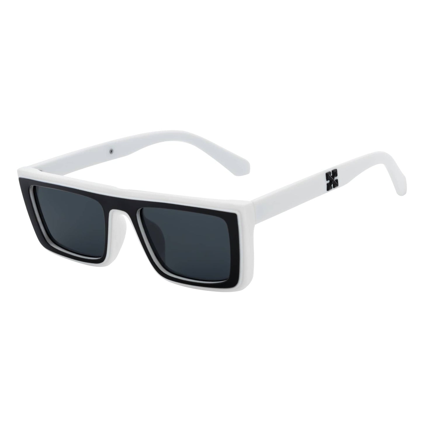 LOWKEY - Small Flat Top Rectangle Square Frame Sunglasses White Smoke