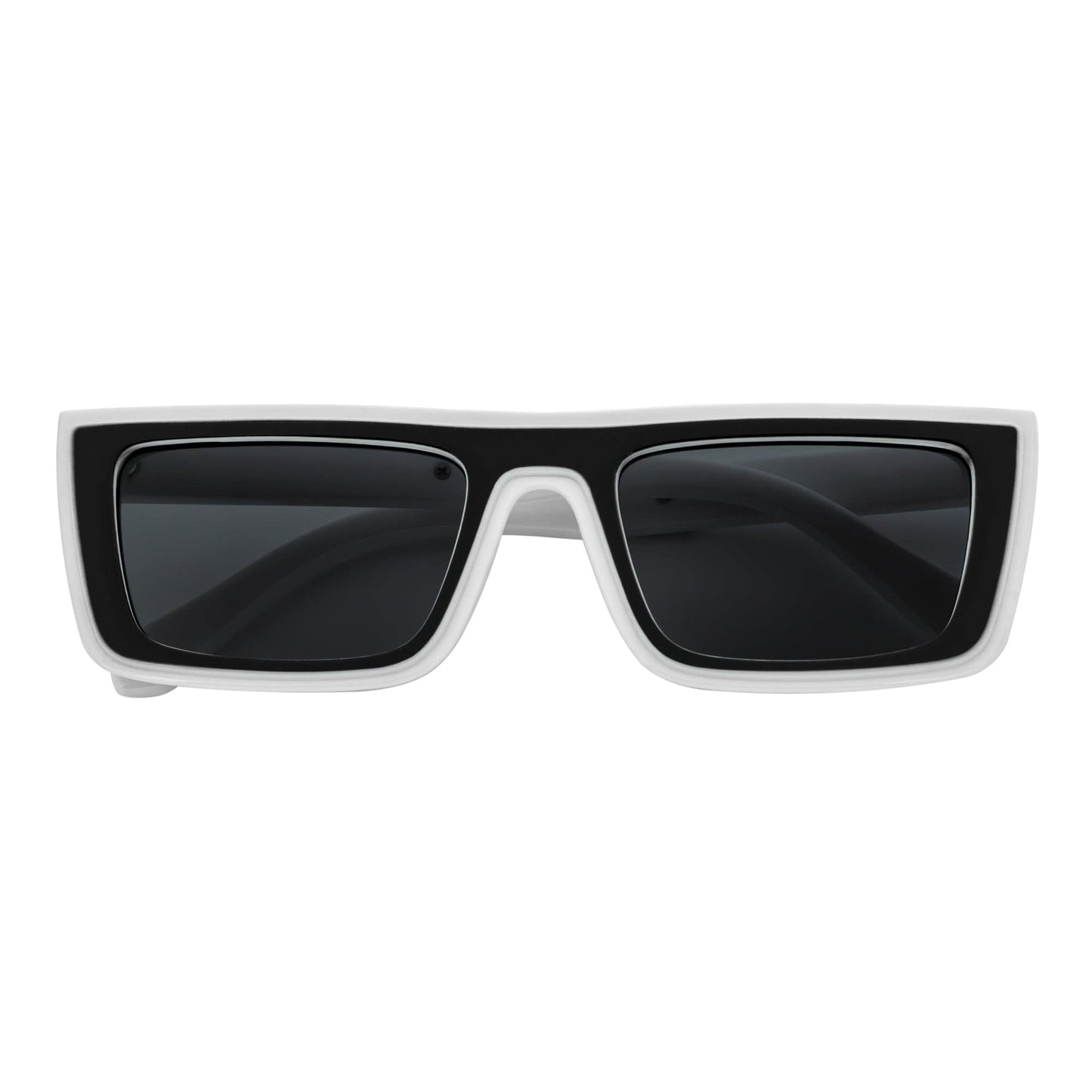 LOWKEY - Small Flat Top Rectangle Square Frame Sunglasses White Smoke