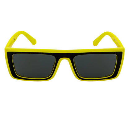 LOWKEY - Small Flat Top Rectangle Square Frame Sunglasses Yellow Smoke