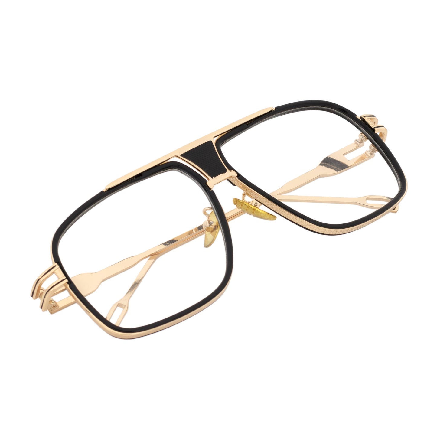 MAC - Two-Tone Square Metal Aviator Black-Gold Glasses Clear Blue Light Lens