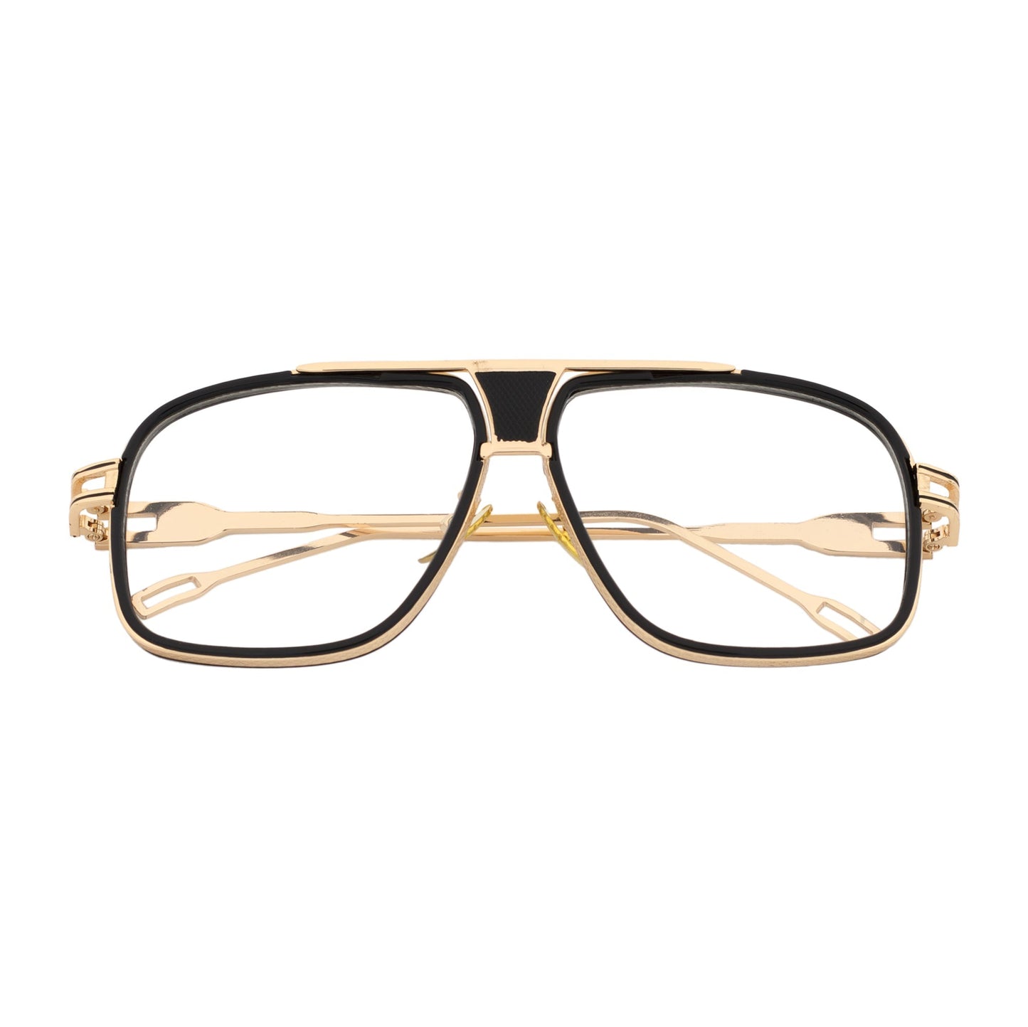 MAC - Two-Tone Square Metal Aviator Black-Gold Glasses Clear Blue Light Lens