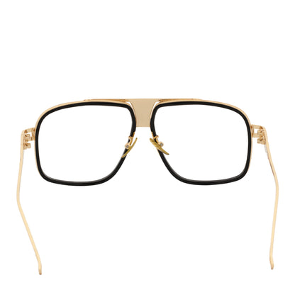 MAC - Two-Tone Square Metal Aviator Black-Gold Glasses Clear Blue Light Lens