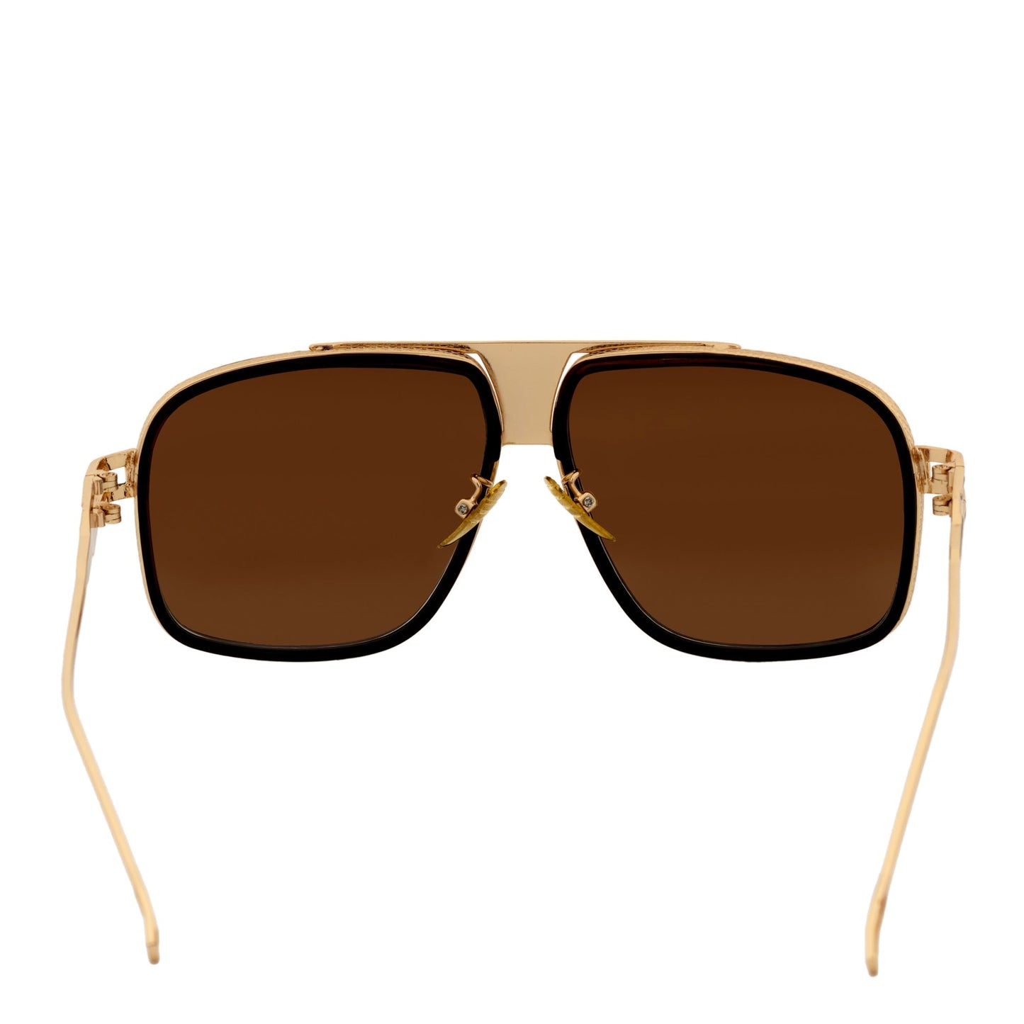 MAC - Two-Tone Square Metal Aviator Black-Gold  Sunglasses Blue Mirror Lens