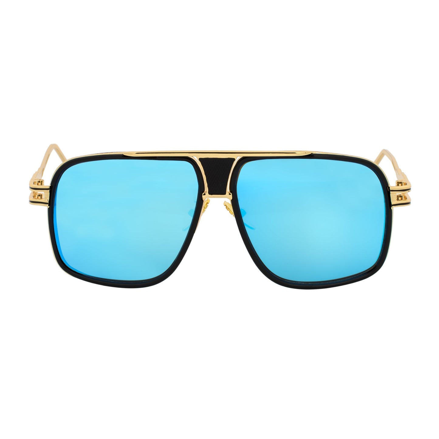 MAC - Two-Tone Square Metal Aviator Black-Gold  Sunglasses Blue Mirror Lens