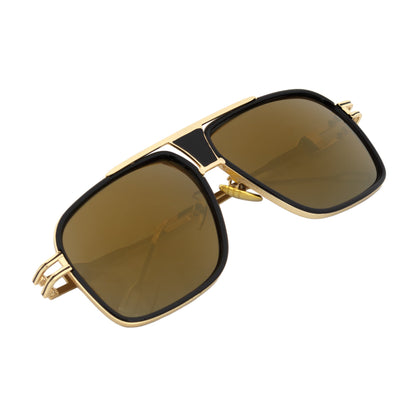 MAC - Two-Tone Square Metal Aviator Black-Gold Sunglasses Gold Mirror Lens