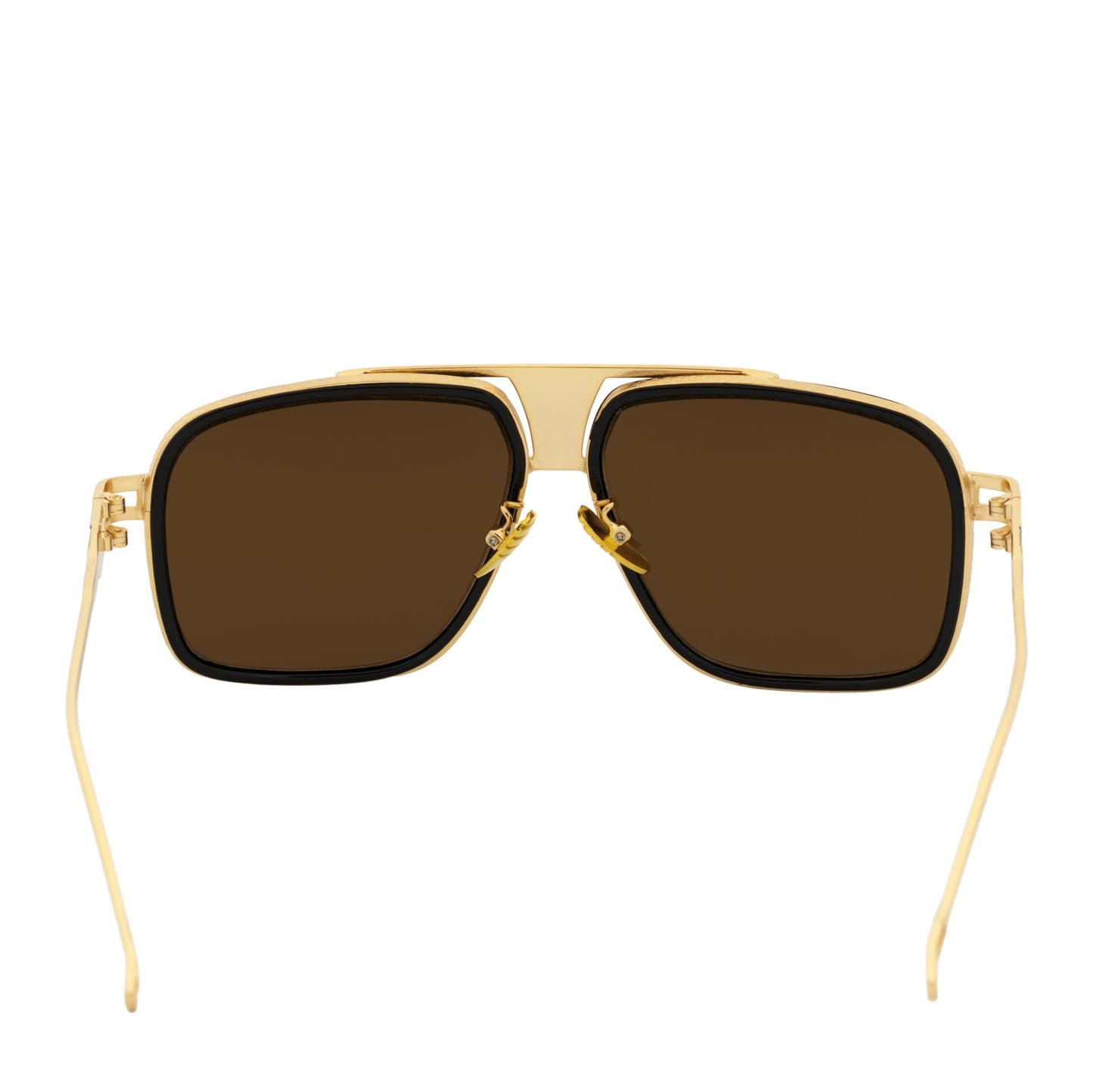 MAC - Two-Tone Square Metal Aviator Black-Gold Sunglasses Gold Mirror Lens