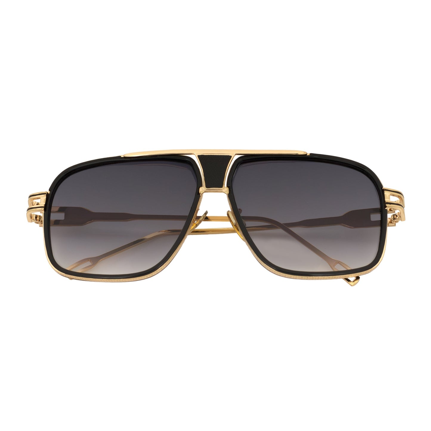 MAC - Two-Tone Square Metal Aviator Black-Gold Sunglasses Lavender Fade Lens