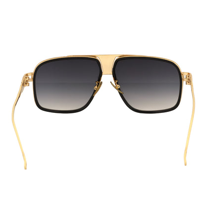 MAC - Two-Tone Square Metal Aviator Black-Gold Sunglasses Lavender Fade Lens