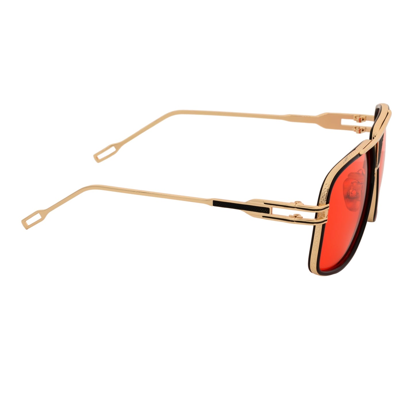 MAC - Two-Tone Square Metal Aviator Black-Gold Sunglasses Red Lens
