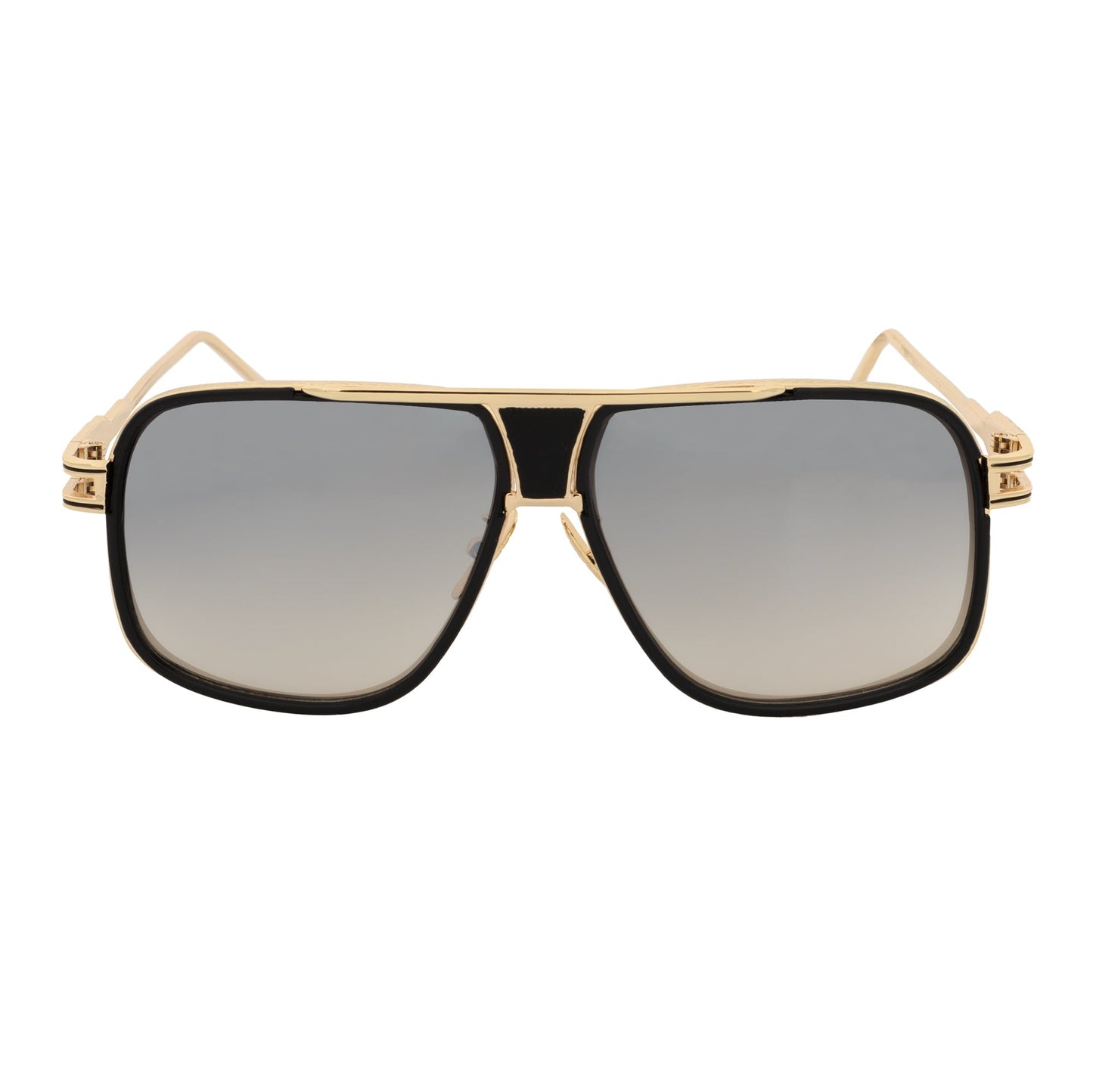 MAC - Two-Tone Square Metal Aviator Black-Gold Sunglasses Silver Mirror Lens