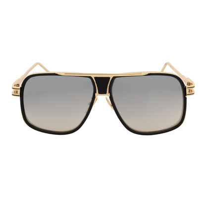 MAC - Two-Tone Square Metal Aviator Black-Gold Sunglasses Silver Mirror Lens