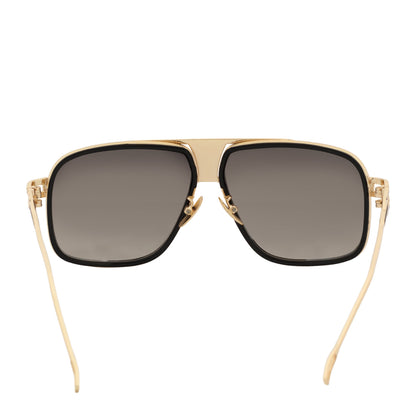 MAC - Two-Tone Square Metal Aviator Black-Gold Sunglasses Silver Mirror Lens