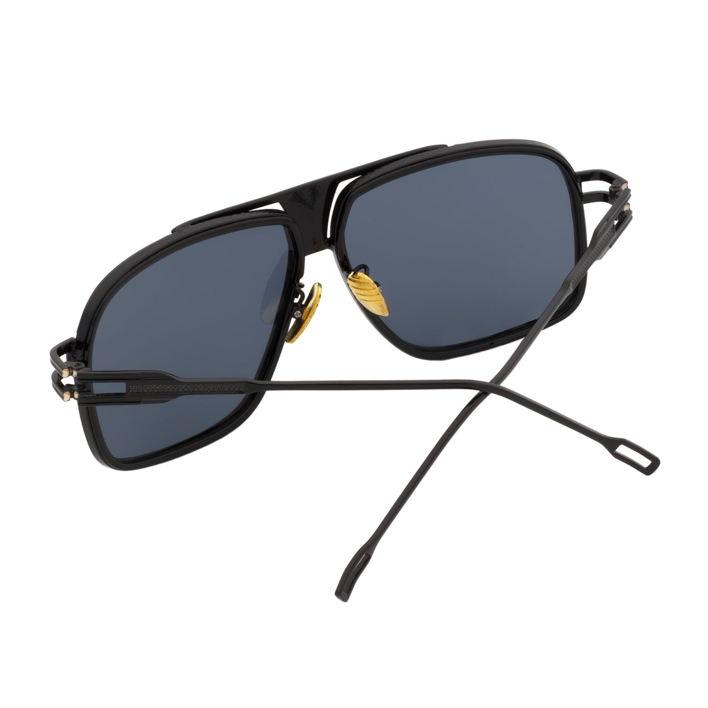 MAC - Two-Tone Square Metal Aviator Black Sunglasses Dark Smoke Lens