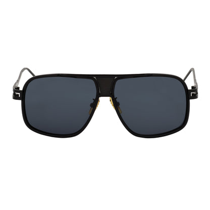 MAC - Two-Tone Square Metal Aviator Black Sunglasses Dark Smoke Lens