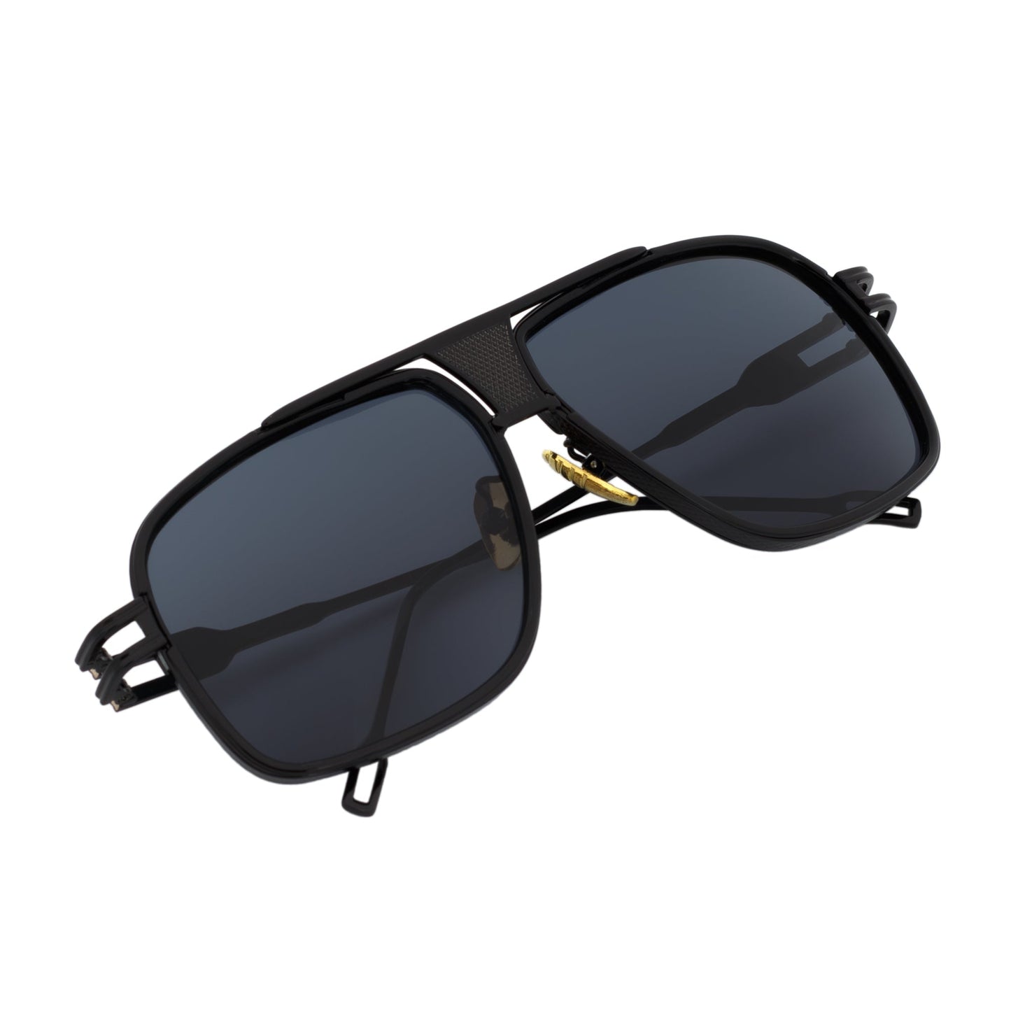 MAC - Two-Tone Square Metal Aviator Black Sunglasses Dark Smoke Lens
