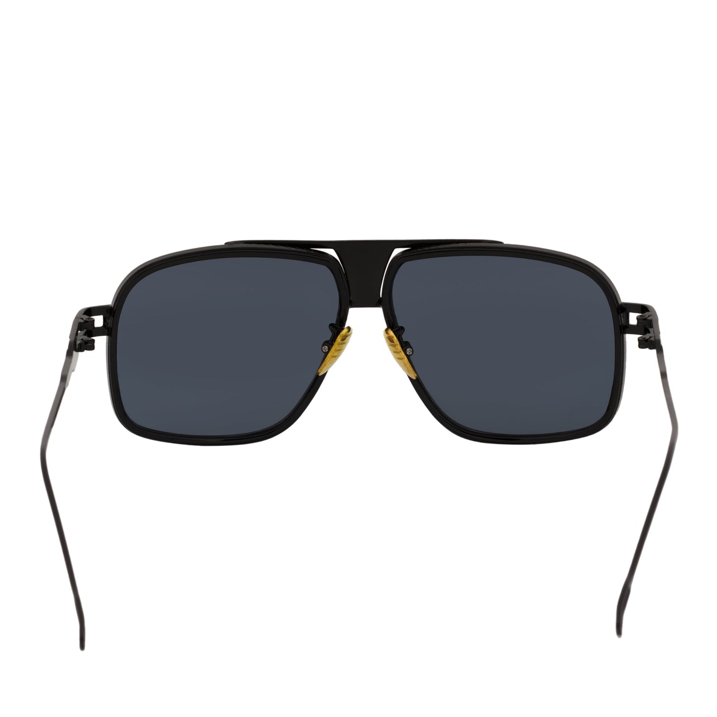 MAC - Two-Tone Square Metal Aviator Black Sunglasses Dark Smoke Lens