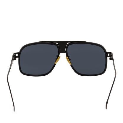 MAC - Two-Tone Square Metal Aviator Black Sunglasses Dark Smoke Lens
