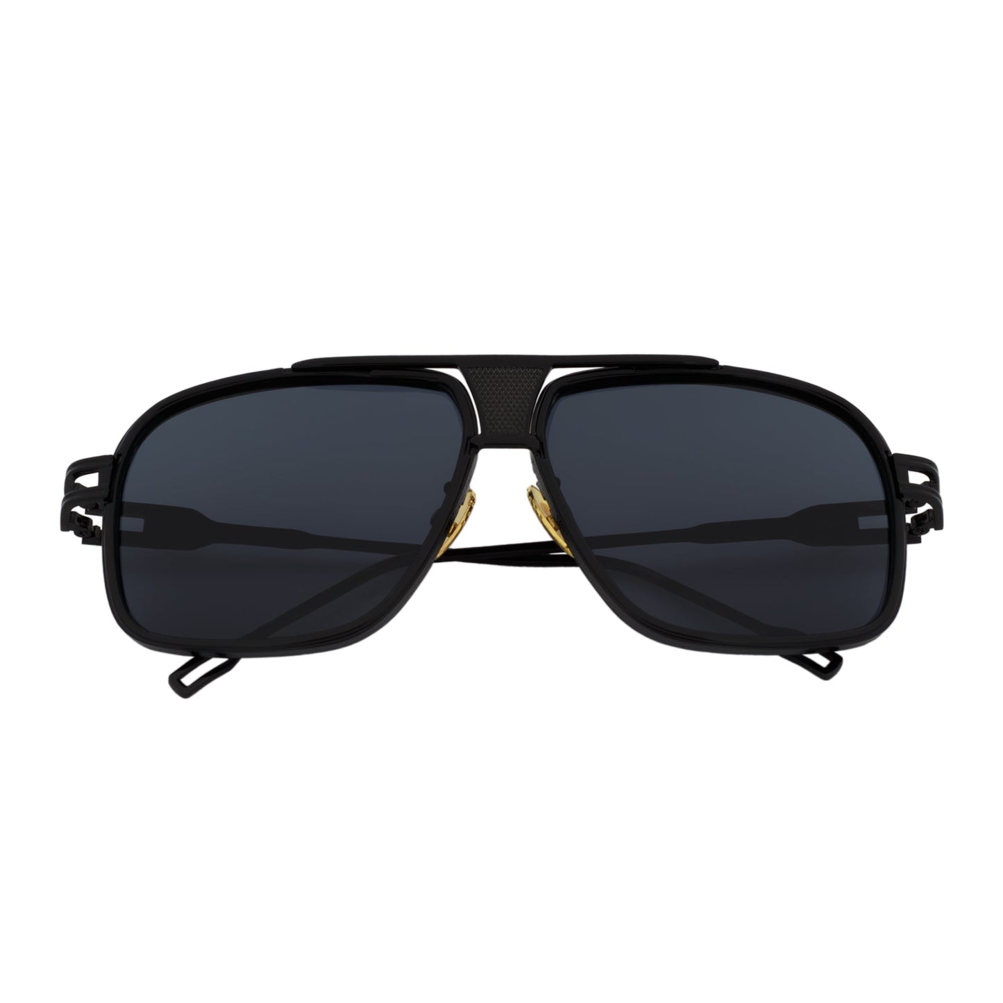 MAC - Two-Tone Square Metal Aviator Black Sunglasses Dark Smoke Lens