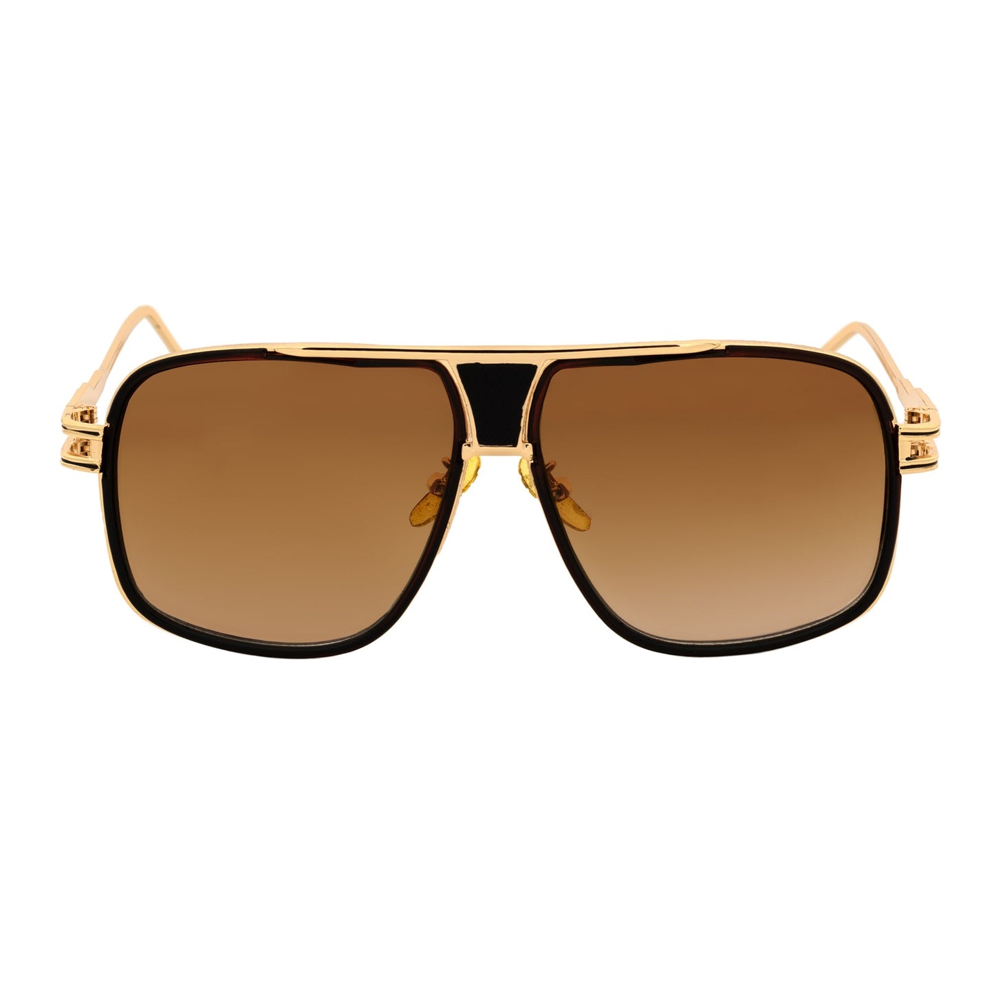 MAC - Two-Tone Square Metal Aviator Brown-Gold Sunglasses Amber Fade Lens