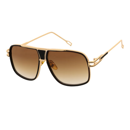 MAC - Two-Tone Square Metal Aviator Brown-Gold Sunglasses Amber Fade Lens