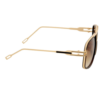 MAC - Two-Tone Square Metal Aviator Brown-Gold Sunglasses Amber Fade Lens