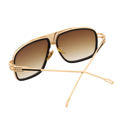 MAC - Two-Tone Square Metal Aviator Brown-Gold Sunglasses Amber Fade Lens