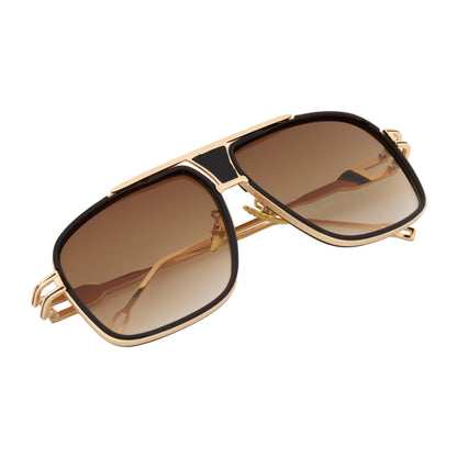 MAC - Two-Tone Square Metal Aviator Brown-Gold Sunglasses Amber Fade Lens