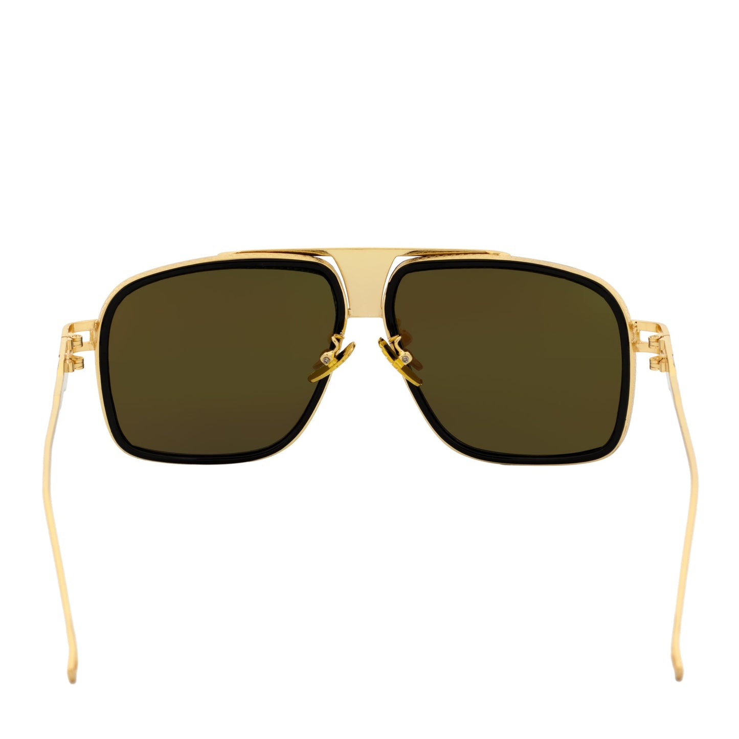 MAC - Two-Tone Square Metal Aviator Brown-Gold Sunglasses Amber Fade Lens