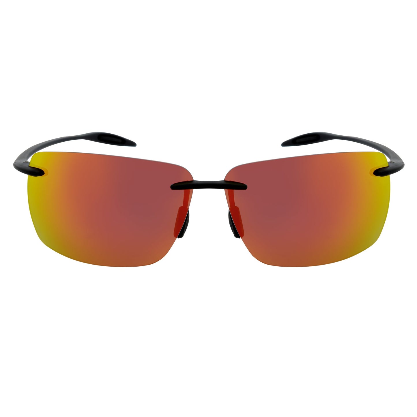 MAUI - Rimless TR90 Thin Sports Wrap Sunglasses Black Orange Mirror Polarized