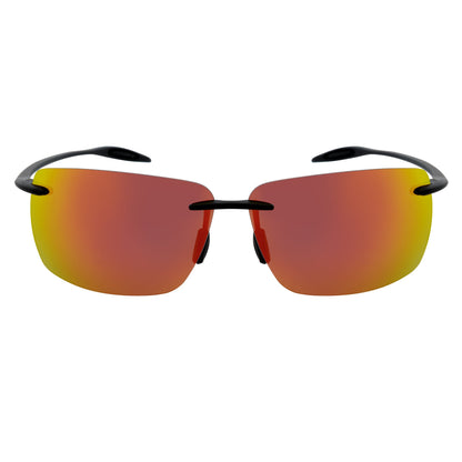 MAUI - Rimless TR90 Thin Sports Wrap Sunglasses Black Orange Mirror Polarized