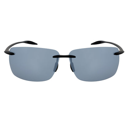MAUI - Rimless TR90 Thin Sports Wrap Sunglasses Black Silver Mirror Polarized