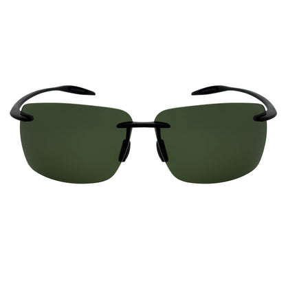 MAUI - Rimless TR90 Thin Sports Wrap Sunglasses Matte Black Green Polarized