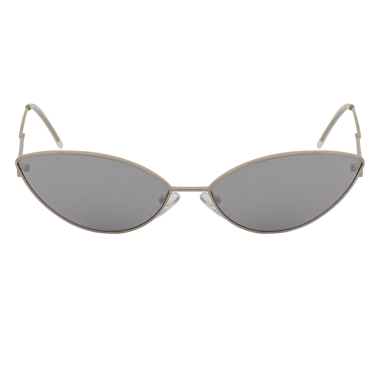 MINX - Mid Century Modern Slim Metal Small Cat Eye Sunglasses Silver Silver Mirror