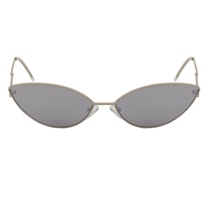 MINX - Mid Century Modern Slim Metal Small Cat Eye Sunglasses Silver Silver Mirror