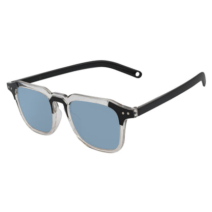 MISSONI - Two-Tone Square Horn Rimmed Sunglasses Black-Clear Blue Lens