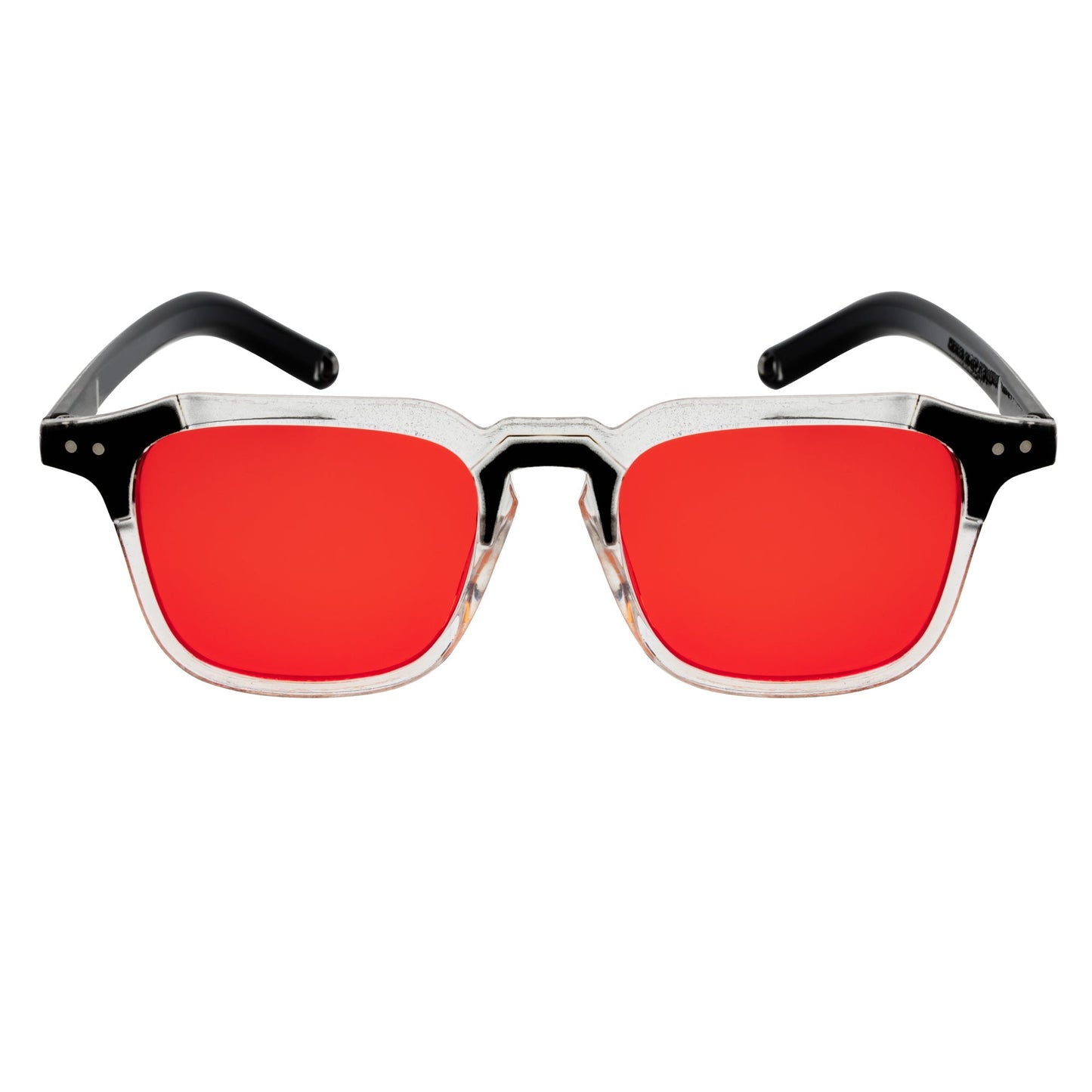 MISSONI - Two-Tone Square Horn Rimmed Sunglasses Black-Clear Red Tint