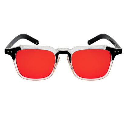 MISSONI - Two-Tone Square Horn Rimmed Sunglasses Black-Clear Red Tint