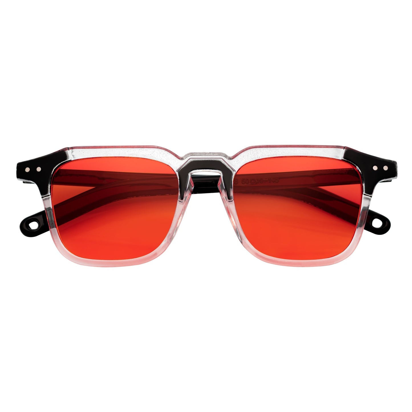 MISSONI - Two-Tone Square Horn Rimmed Sunglasses Black-Clear Red Tint