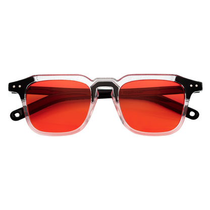 MISSONI - Two-Tone Square Horn Rimmed Sunglasses Black-Clear Red Tint