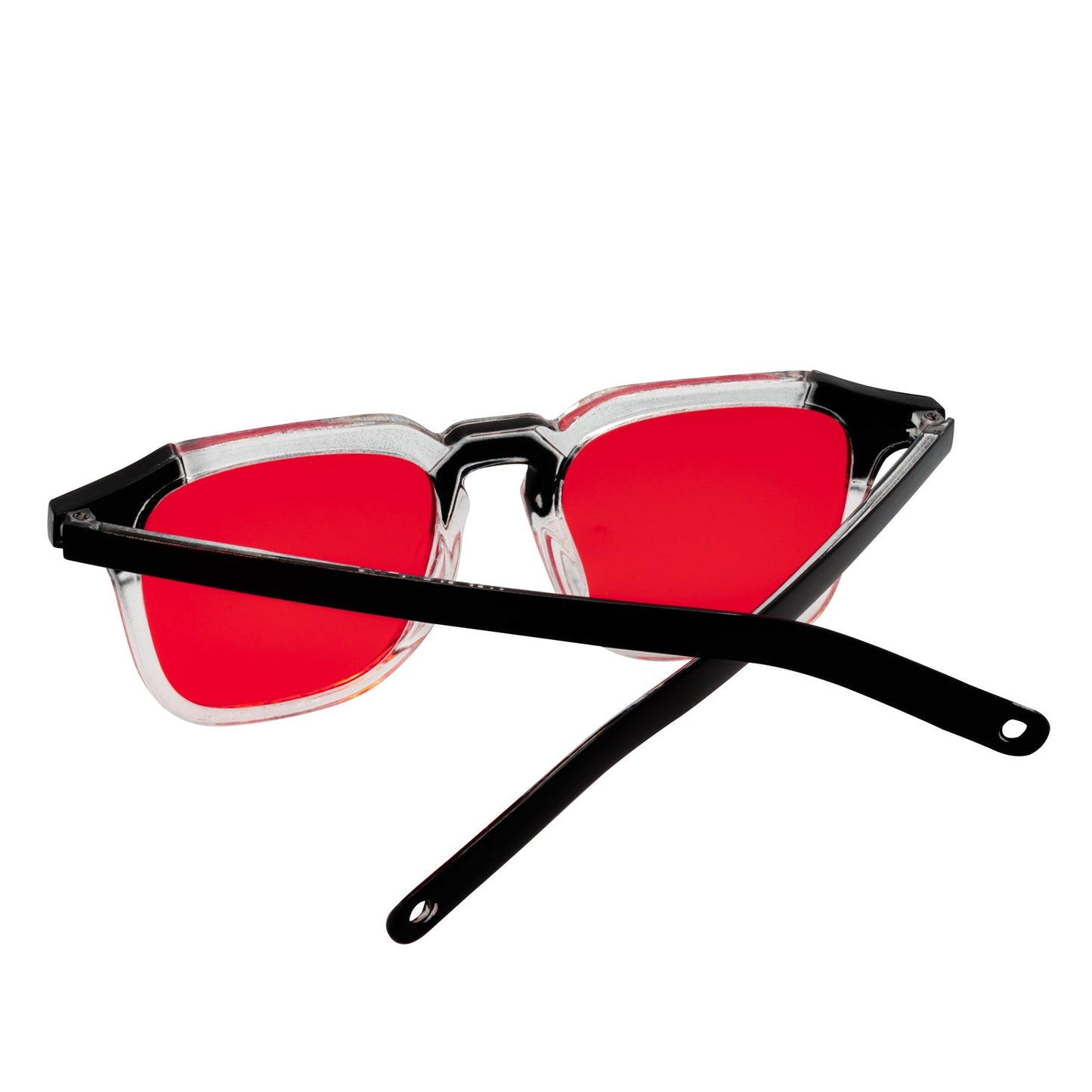 MISSONI - Two-Tone Square Horn Rimmed Sunglasses Black-Clear Red Tint