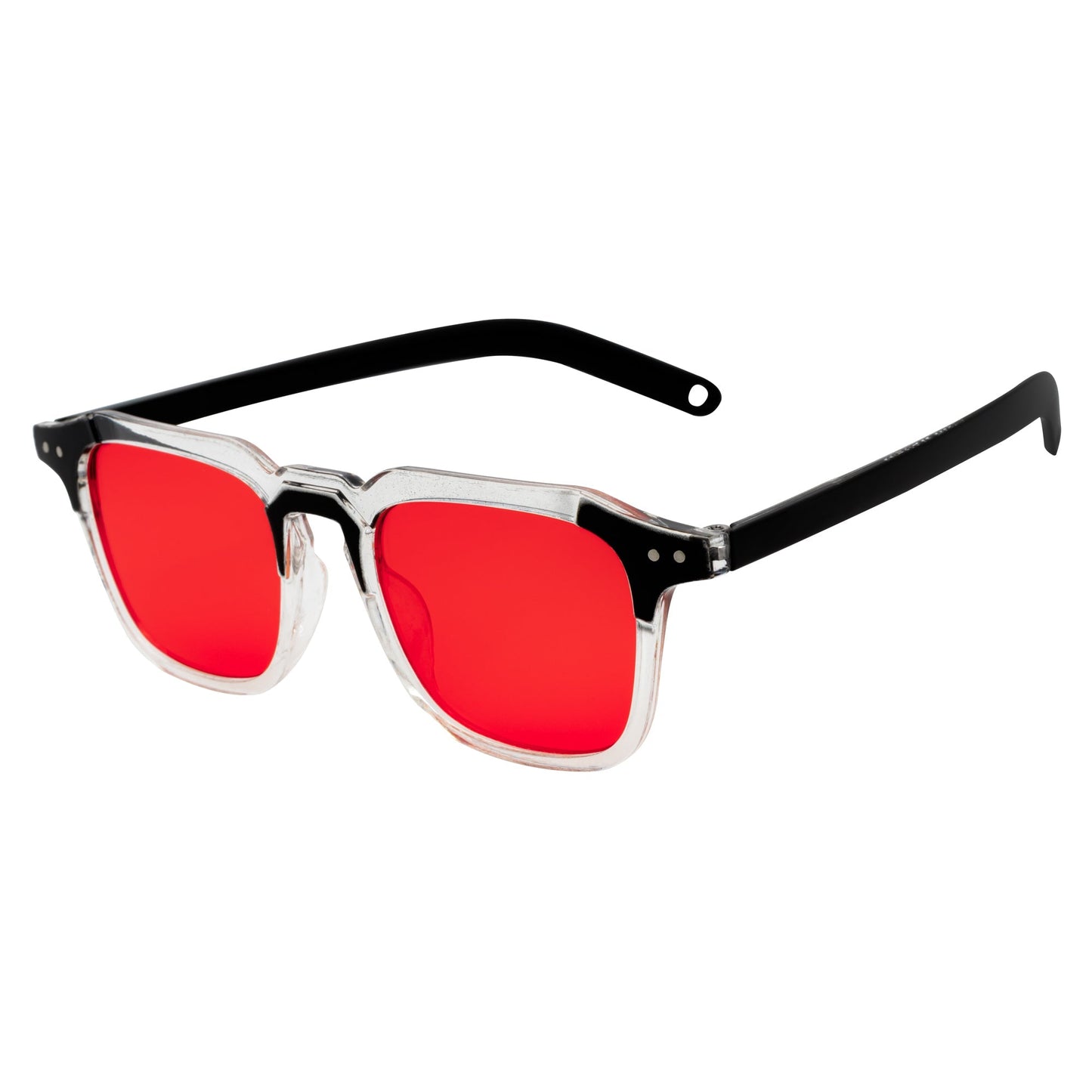 MISSONI - Two-Tone Square Horn Rimmed Sunglasses Black-Clear Red Tint