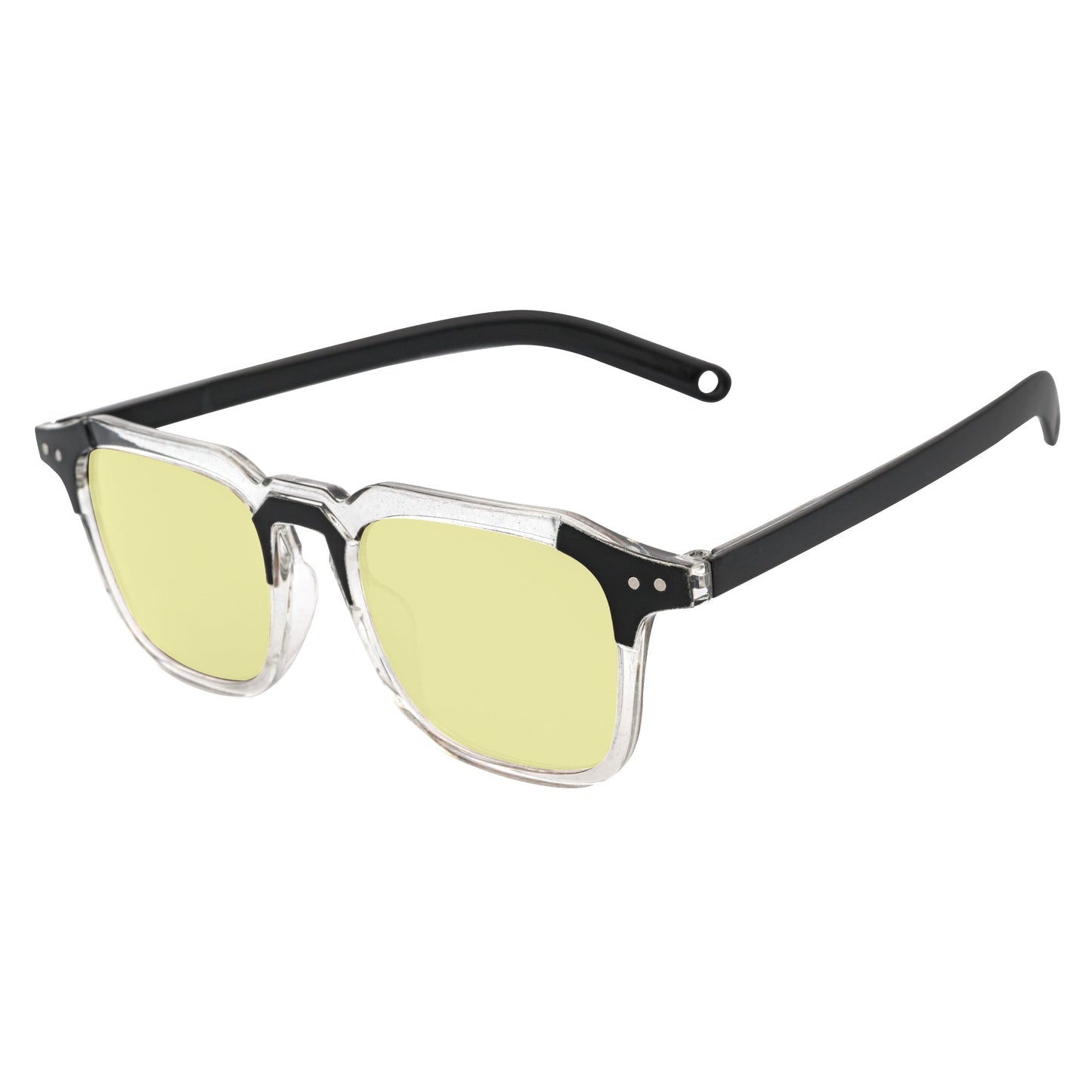 MISSONI - Two-Tone Square Horn Rimmed Sunglasses Black-Clear Yellow Lens